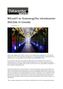 WCooliT en GreenergyTec introduceren SOLOdc in Canada
